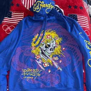 Ed Hardy Blue Graphic Men's Sweater